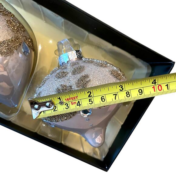 Christian Lacroix Beaded Glass Ornament Set of 3 Iridescent Pink & Gold NEW main image 1